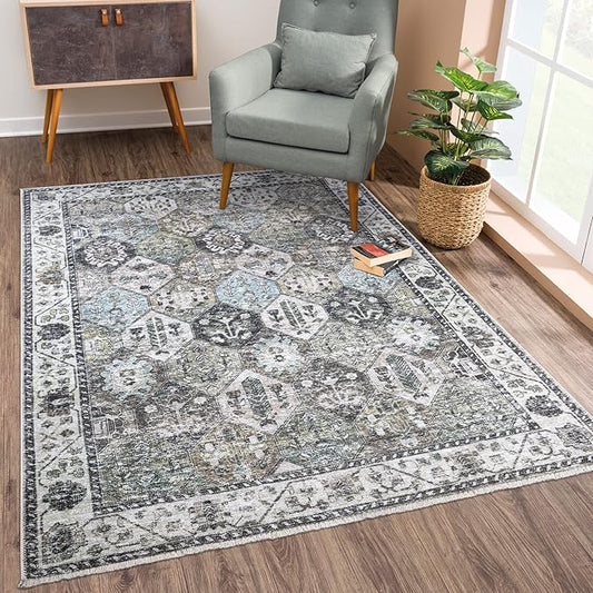 Bloom Rugs Caria Washable Non-Slip 3x5 Rug - Beige/Olive Traditional Area Rug for Living Room, Bedroom, Dining Room, and Kitchen - Exact Size: 3' x 5'
