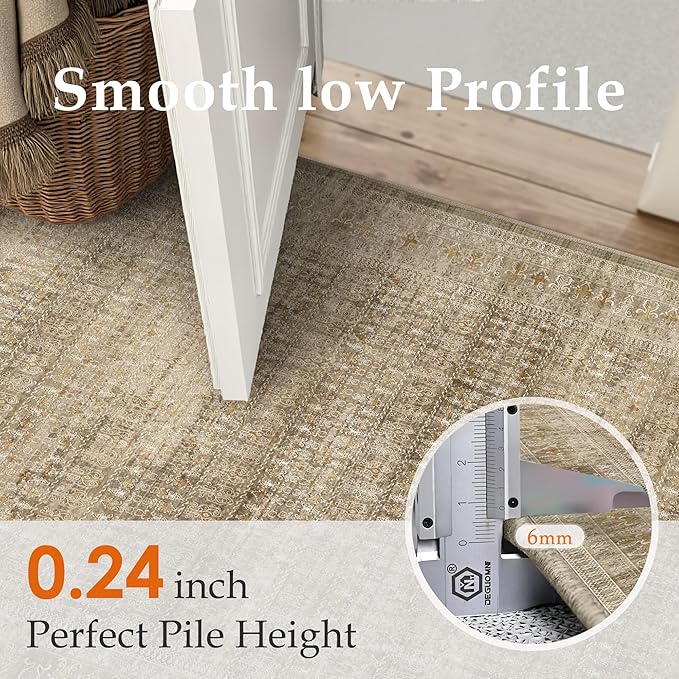 Brown 8x10 Area Rug for Living Room Washable Vintage Distressed Large Carpet Bedroom Low Pile Non Slip Indoor Soft Retro Throw Accent Rug Office Kitchen Bathroom Dining Room