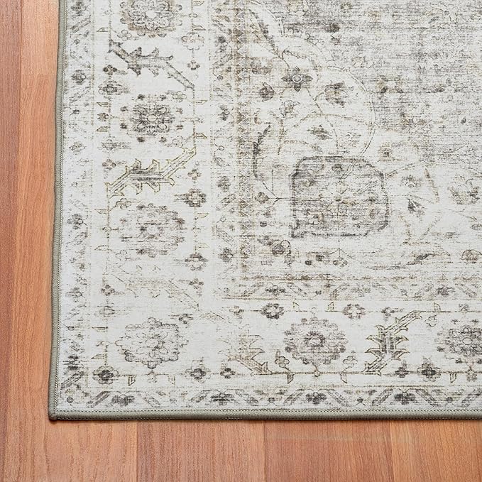 ReaLife Rugs Machine Washable Area Rug - Stain Resistant,Non-Shed - Eco-Friendly,Non-Slip, Family & Pet Friendly - Made from Premium Recycled Fiber - Vintage Bohemian Medallion - Beige Ivory, 4' x 6'