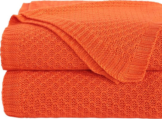 NTBAY Cable Knit Cooling Bed Blanket, Soft and Breathable Oversized Twin Bed Blanket 60x80 Inches Made from Rayon Derived from Bamboo for Bedroom, Travel, Orange