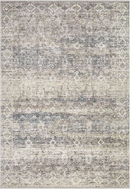 Bloom Rugs Caria Washable Non-Slip 8x10 Rug - Beige Brown/Teal Traditional Area Rug for Living Room, Bedroom, Dining Room, and Kitchen - Exact Size: 7'8" x 10'