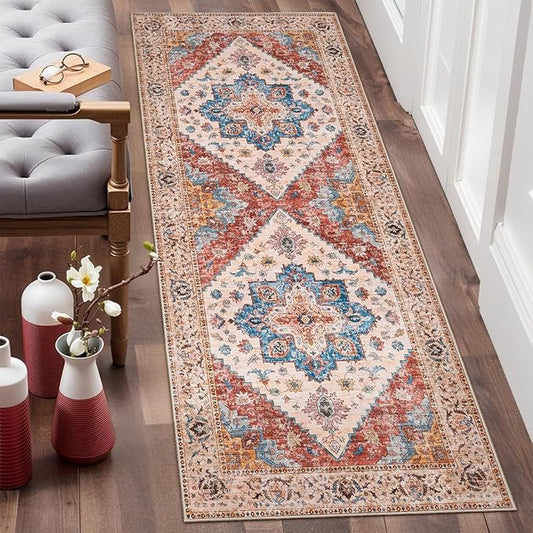 Ciicool Washable Runner Rug Non Slip, 2'x6' Hallway Rug Vintage Kitchen Rugs Carpet for Bedroom Laundry Bathroom Decor