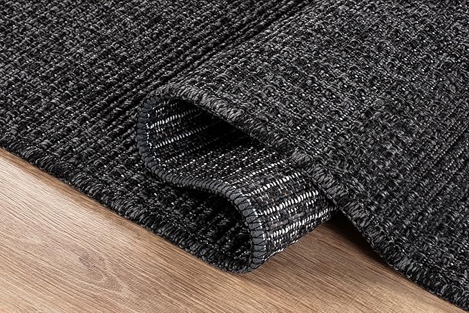 Beverly Rug Easy Jute Rug 5x7 Solid Washable Durable Outdoor Indoor Area Rugs for Living Dining Room Patio Office Stain Resistant Non Shedding Casual Indoor Outside Carpet (5 x 7 Dark Gray)