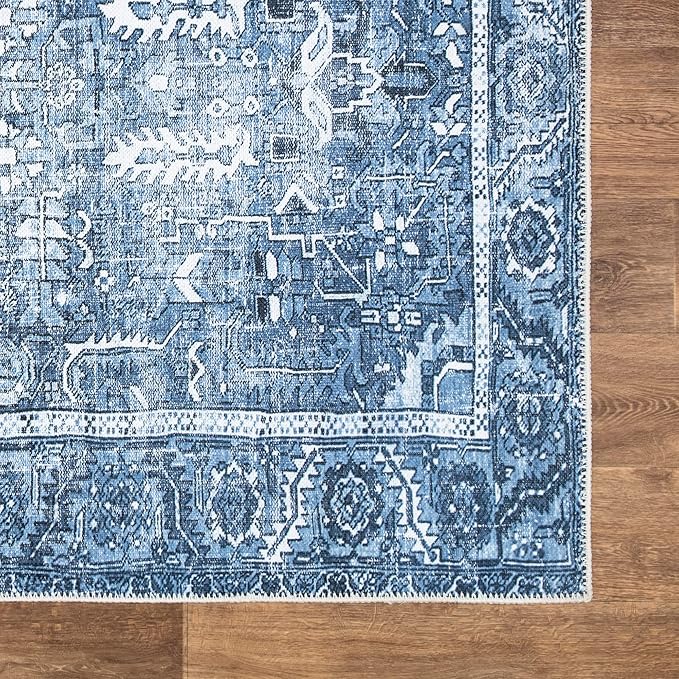 Bloom Rugs Washable Non-Slip 7 ft Runner - Blue Traditional Runner for Entryway, Hallway, Bathroom, and Kitchen - Exact Size: 2.5' x 7'