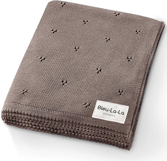 Organic Unisex Pointelle Receiving Swaddle Blanket for Boys & Girls - 100% Luxury Organic Soft Cotton Knit Warm Cozy Cuddle Stroller Blanket for Newborns, Infants, & Toddlers (Mocha)