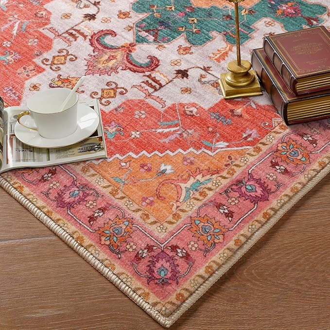 Ciicool Area Rug 5x7ft Washable Rugs for Living Room Non-Slip Indoor Rugs Large Low-Pile Mat Floor Carpet Vintage Rug for Bedroom Dinning Foyer Decor