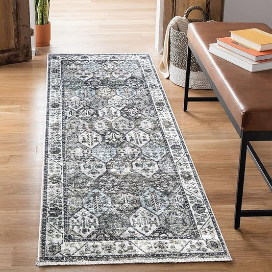 Bloom Rugs Caria Washable Non-Slip 10 ft Runner - Beige/Olive Traditional Runner for Entryway, Hallway, Bathroom, and Kitchen - Exact Size: 2'6" x 10'