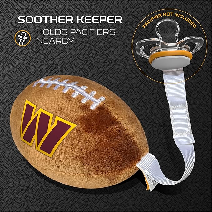 Washington Commanders Plush Football Pacifier Holder by Smilo - Officially Licensed NFL Soother Holder - Soft Plush Toy and Dummy Holder - Fits Any Pacifier - Stroller Accessory & Newborn Essential