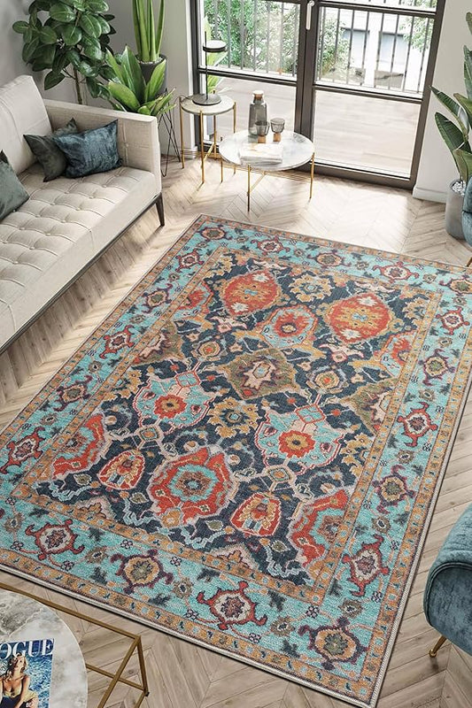 Keen Home Design 4x6 Rug - Machine Washable Area Rug with Non-Slip Backing, Ideal for Living Room, Dining Room, Bedroom - Vintage, Easy Clean, Durable, Low Pile Rug - (4' x 6')