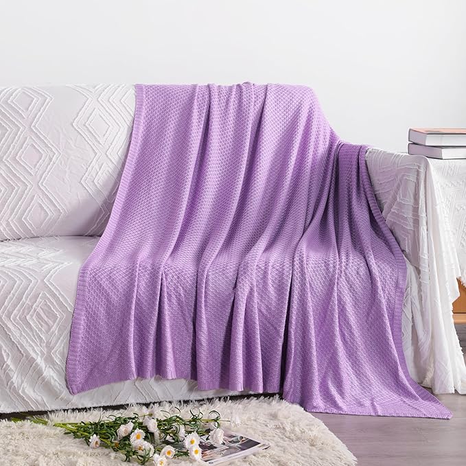 NTBAY Cable Knit Cooling Throw Blanket, Soft and Breathable Throw Blanket 51x67 Inches Made from Rayon Derived from Bamboo for Couch, Sofa, Nap, Light Purple