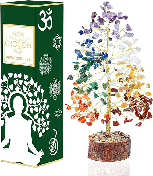7 Chakra Tree of Life - Crystal Tree of Life, Gemstone Tree for Positive Energy, Feng Shui Tree Decor, Seven Chakra Tree, Money Tree Bonsai, Crystal Healing Stone Tree, Spiritual Gift Home Decor 10"