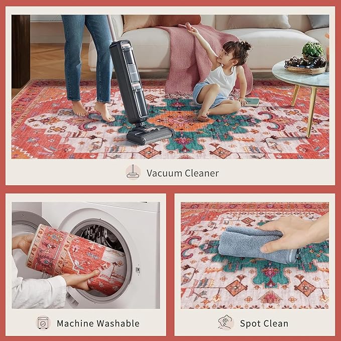 Ciicool Area Rug 5x7ft Washable Rugs for Living Room Non-Slip Indoor Rugs Large Low-Pile Mat Floor Carpet Vintage Rug for Bedroom Dinning Foyer Decor