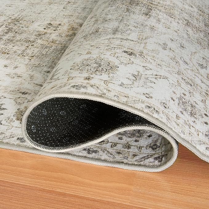 ReaLife Rugs Machine Washable Area Rug - Living Room Bedroom Bathroom Kitchen Entryway Office - Padded Low Pile Stain Resistant Premium - Boho Farmhouse Vintage - Joy - Beige Ivory 6' x 8'