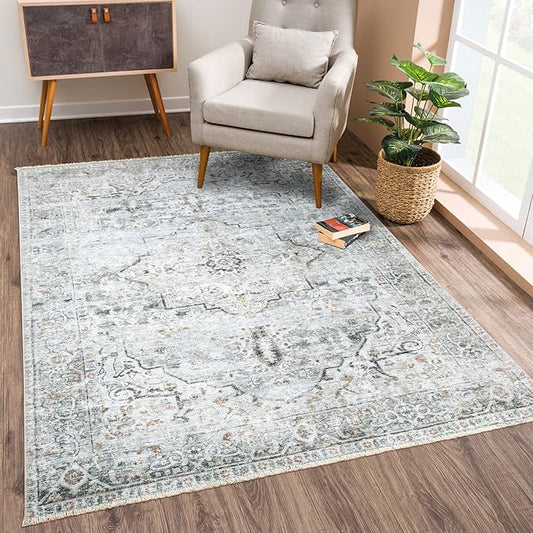 Bloom Rugs Caria Washable Non-Slip 8x10 Rug - Ivory/Gray/Caramel Traditional Area Rug for Living Room, Bedroom, Dining Room, and Kitchen - Exact Size: 7'8" x 10'