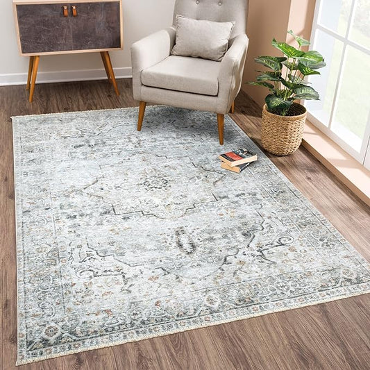 Bloom Rugs Washable Non-Slip 2x3 Rug - Ivory/Gray/Caramel Traditional Oriental Area Rug for Living Room, Bedroom, Dining Room, and Kitchen - Exact Size: 2' x 3'