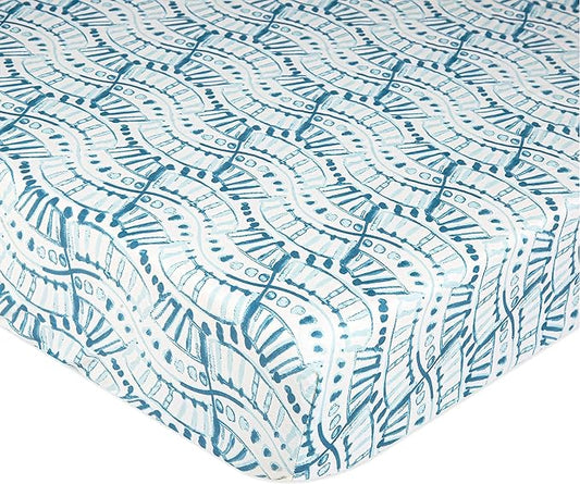 Crane Baby Soft Cotton Crib Mattress Sheet, Fitted Sheet for Cribs and Toddler Beds, Indigo Blue, 28”w x 52”h x 9”d