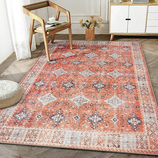 Bloom Rugs Washable Non-Slip 3' x 5' Rug - Orange Traditional Bordered Area Rug for Living Room, Bedroom, Dining Room, and Kitchen - Exact Size: 3' x 5'