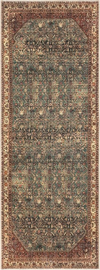 Keen Home Design 2x12 Rug - Machine Washable Runner with Non-Slip Backing, Ideal for Hallway, Entryway, Kitchen, Laundry Room - Vintage, Easy Clean, Durable, Low Pile Rug - (2'6" x 12')
