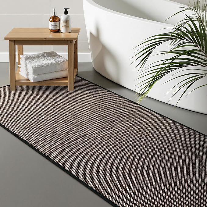 Wonnitar Farmhouse 2x6 Hallway Runner Rug Non Slip Rubber Backed Kitchen Runner, Washable Neutral Absorbent Braided Rugs Carpet Runner for Bedroom Kitchen Bathroom Hallway(Black,2'x6')