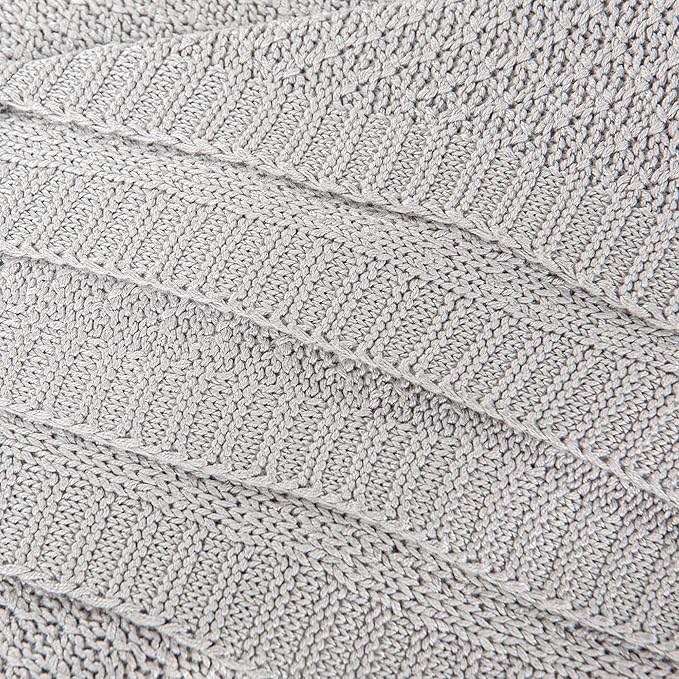 NTBAY Cable Knit Cooling Throw Blanket, Soft and Breathable Throw Blanket 51x67 Inches Made from Rayon Derived from Bamboo for Couch, Sofa, Nap, Silver Grey