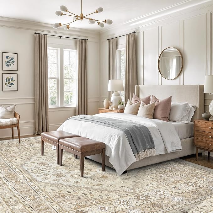 zesthome 12x15 Area Rugs, Large Washable Rug, Ultra-Thin Stain Resistant Rugs for Living Room, Bedroom, Non-Slip Backing Home Decor Area Rug (Cream/Beige,12'x15')