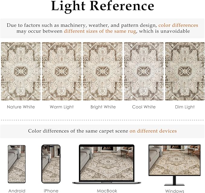 Brown Area Rug 6x9 Vintage Washable Distressed Living Room Carpet Large Indoor Non Slip Traditional Medallion Retro Low Pile Accent Throw Rug Bedroom Kitchen Office Dining Room