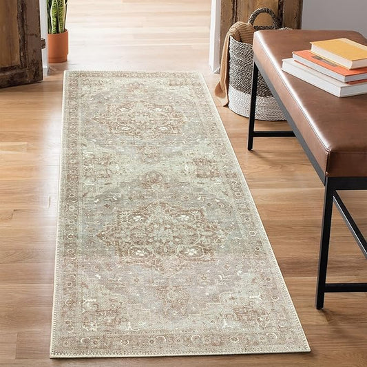 Bloom Rugs Washable Non-Slip 12 ft Runner - Beige/Gray Traditional Runner for Entryway, Hallway, Bathroom, and Kitchen - Exact Size: 2.5' x 12'