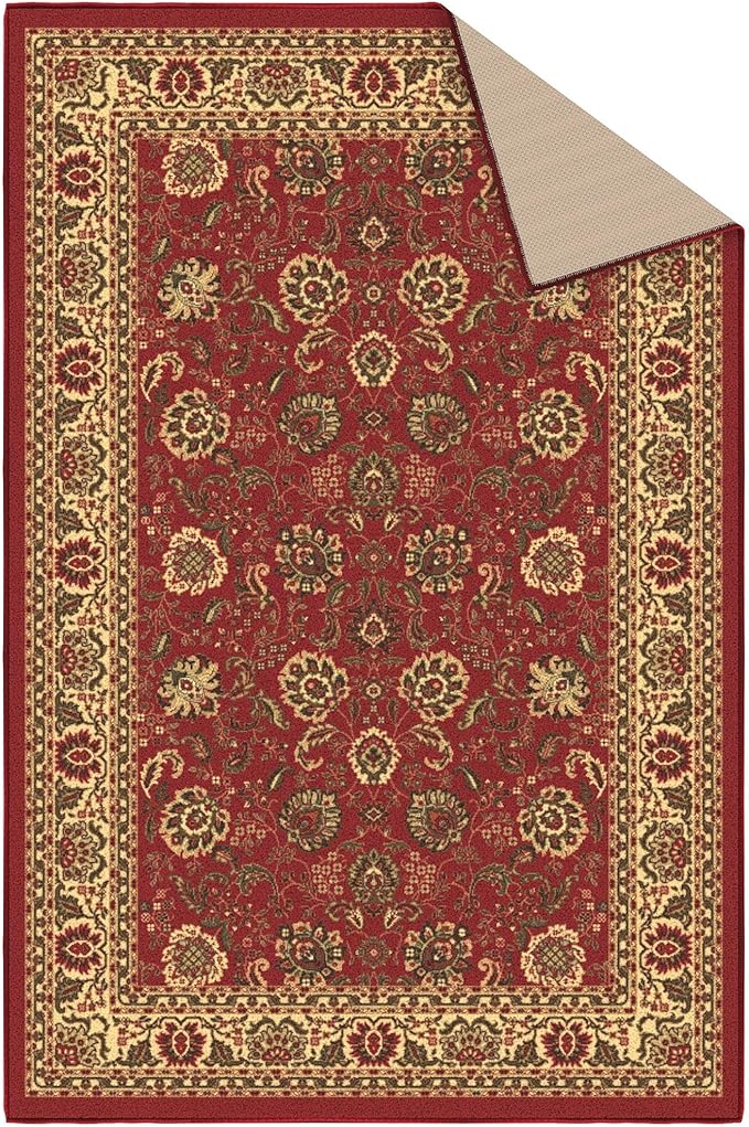Ottomanson 3'3" x 5' Rugs for Living Room Oriental Area Rug for Bedroom - Non Slip Durable Large Floor Carpet for High Traffic Areas - Indoor Rug for Dining Room Kitchen Kids Playroom, Red