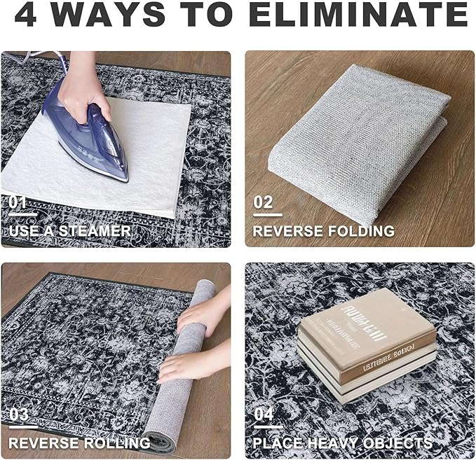 KILOCOCO Hallway Runner 2x8 Rug Runner Printed Vintage Floral Washable Kitchen Runners Non-Slip Rubber Backed Runners for Hallways Distressed Thin Soft Rugs for Entryway Laundry Room, Black/White