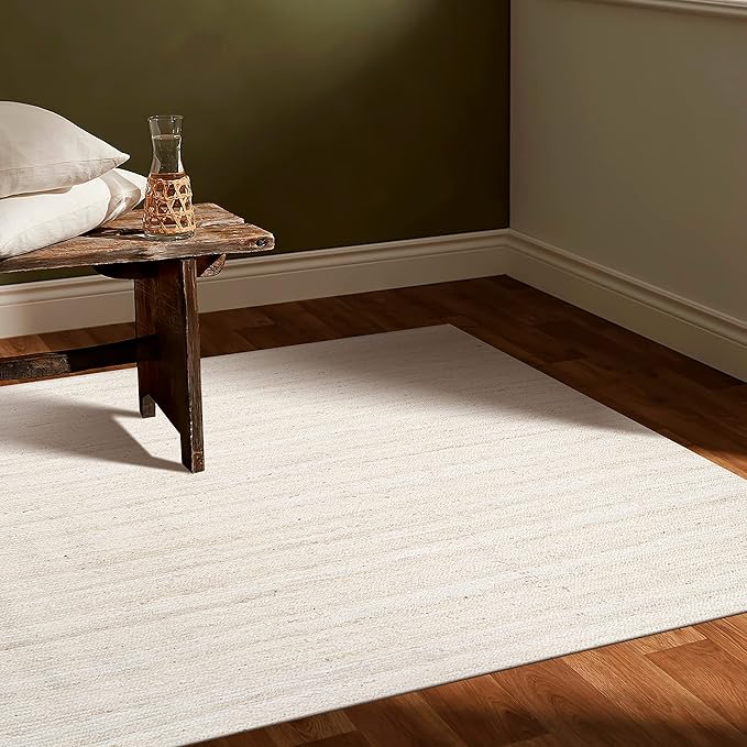 Hausattire Hand Woven Jute Braided Rug, 5'x8' – Off White, Reversible Boho Entry Area Rugs for Kitchen, Living Room I Farmhouse Indoor Outdoor Decorative Floor Rug, 60x96 Inches