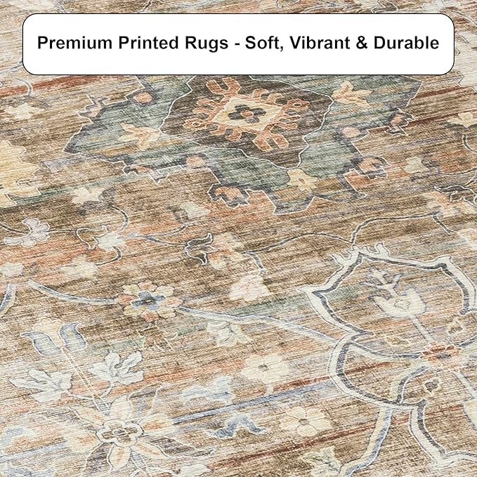 ReaLife Rugs Machine Washable Area Rug Runner - Living Room Bedroom Bathroom Kitchen Entryway - Padded Low Pile Stain Resistant Premium - Boho Farmhouse Vintage - BEV - Beige Tan Brown 2'6" x 6'