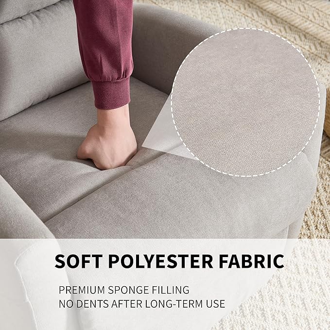 360° Swivel Rocking Chair for Nursery, Manual Glider Chair Nursing Chair with Side Pockets, Polyester Glider for Living Room, Heavy Duty Motion Mechanism, Light Gray