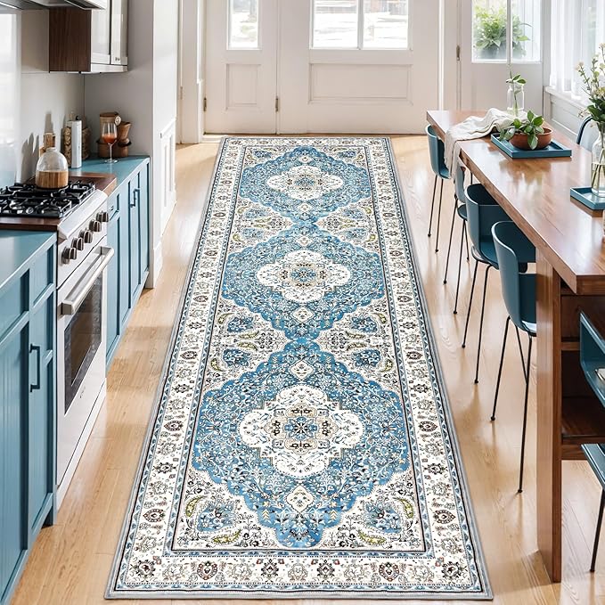 Ciicool Washable Runners Area Rug for Hallways, Ultra Soft 2'6 "x8' ft Boho Print Non-Slip Vintage Oriental Medallion Long Carpet for Kitchen Bedroom Laundry Bathroom