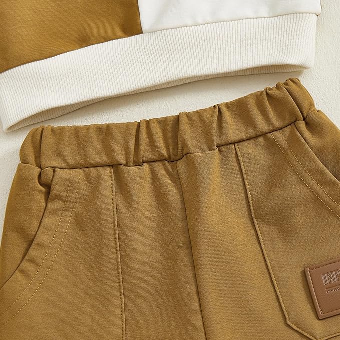 Kupretty Toddler Baby Boy Fall Winter Clothes Color Block Long Sleeve Sweatshirt Pullover Tops + Joggers Pants Outfit Set