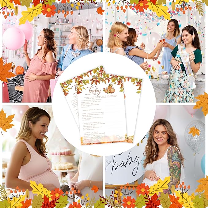Fall Baby Shower Games, Baby Family Feud Game Cards, 5x7 in, Thanksgiving Baby Shower Party Favor Decorations Supplies - A06