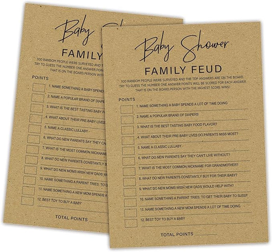 Family Feud Baby Shower Game - Pack of 30 Cards & Answer Key, Gender Neutral Decorations & Supplies
