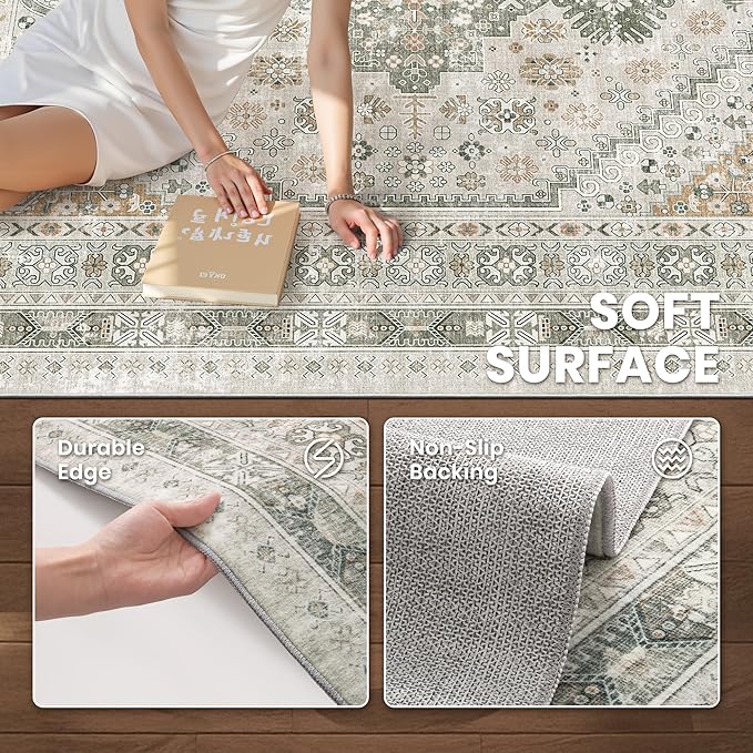 zesthome 5x7 Area Rugs - Ultra-Thin Washble Rug, Stain Resistant Anti Slip Backing Rugs for Living Room,Bedroom, Vintage Home Decor Area Rug (Brown/Grey,5'x7')