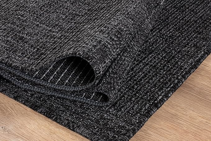 Beverly Rug Easy Jute Rug 5x7 Solid Washable Durable Outdoor Indoor Area Rugs for Living Dining Room Patio Office Stain Resistant Non Shedding Casual Indoor Outside Carpet (5 x 7 Dark Gray)