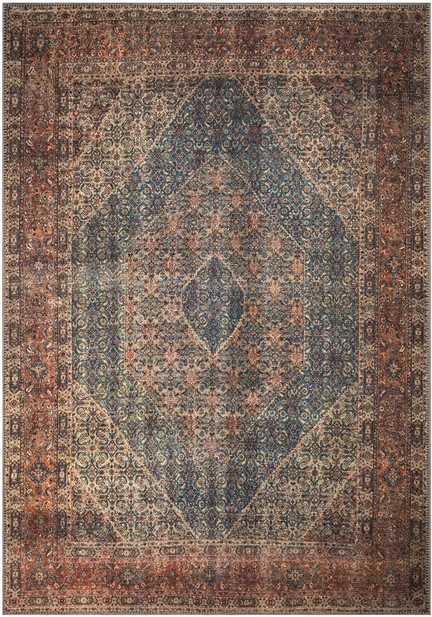 Keen Home Design 8x10 Rug - Machine Washable Area Rug with Non-Slip Backing, Ideal for Living Room, Dining Room, Bedroom - Vintage, Easy Clean, Durable, Low Pile Rug - (8' x 10')