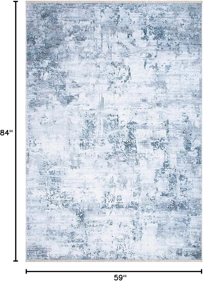 Bloom Rugs Caria Washable Non-Slip 5x7 Rug - Blue/Gray Modern Abstract Area Rug for Living Room, Bedroom, Dining Room, and Kitchen - Exact Size: 5' x 7'