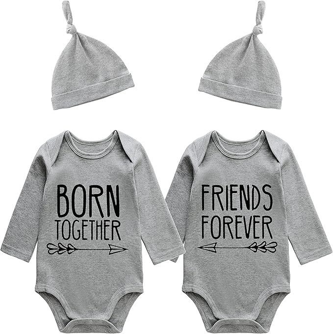 YSCULBUTOL Baby Twins Bodysuits Best Friends Forever Baby Clothes Set with Bibs Girl Outfit with hat