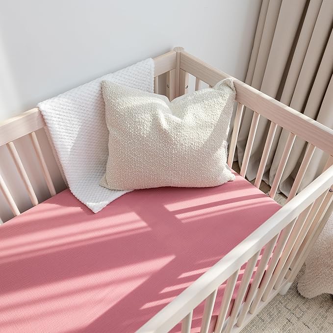 Muslin Crib Sheets, 100% Organic Cotton, Breathable and Ultra-Soft, Standard Crib Sheet Mattress (28"x 52") for Girls and Boys, Neutral Fitted Baby Crib Sheet (Pale Rose)