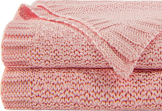 NTBAY Cable Knit Cooling Throw Blanket, Soft and Breathable Throw Blanket 51x67 Inches Made from Rayon Derived from Bamboo for Couch, Sofa, Nap, Pink