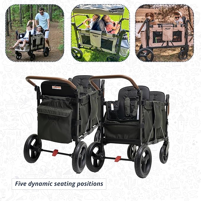 Keenz XC EVO - Luxury 2 Passenger Stroller Wagon for Kids | Foldable 2 Passenger Quad Seater with Adjustable Canopy | Pine Green