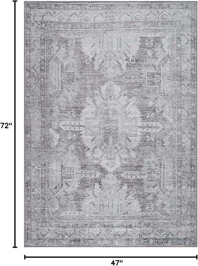 Bloom Rugs Washable 4' x 6' Rug - Ivory/Silver Gray Traditional Area Rug for Living Room, Bedroom, Dining Room, and Kitchen - Exact Size: 4' x 6'