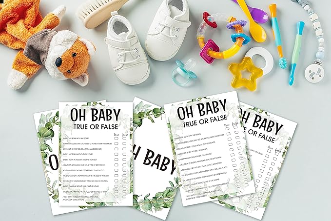 Baby Shower Game Cards, True or False Game, Tropical Jungle Theme Party Cards For Gender Neutral Boys or Girls, Set of 30 Cards(Green003)