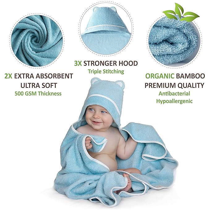 Premium Baby Bath Towel - Rayon Made from Bamboo Hooded Baby Towels - Newborn Baby Towel with Hood - Large Hooded Towel for Newborn Infant Boy Girl (Blue)