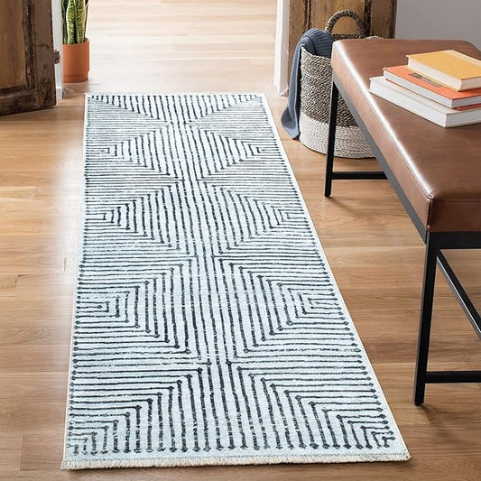 Bloom Rugs Caria Washable Non-Slip 12 ft Runner - Ivory/Black Striped Runner for Entryway, Hallway, Bathroom, and Kitchen - Exact Size: 2'6" x 12'