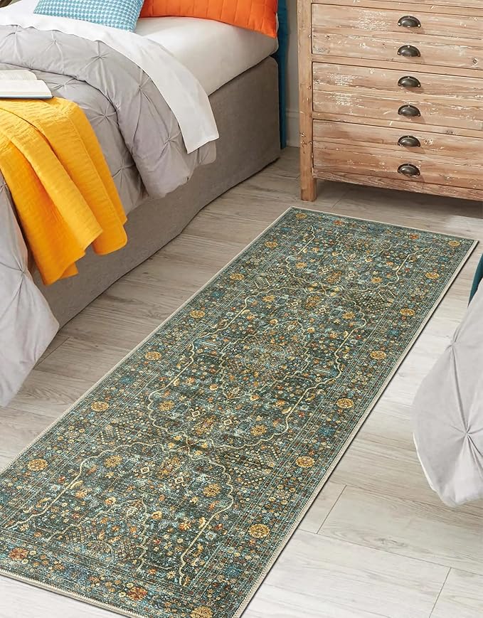 Keen Home Design 2x7 Rug - Machine Washable Runner Rug with Non-Slip Backing, Ideal for Hallway, Entryway, Kitchen, Laundry Room - Vintage, Easy Clean, Durable, Low Pile Rug - (2'6" x 7')