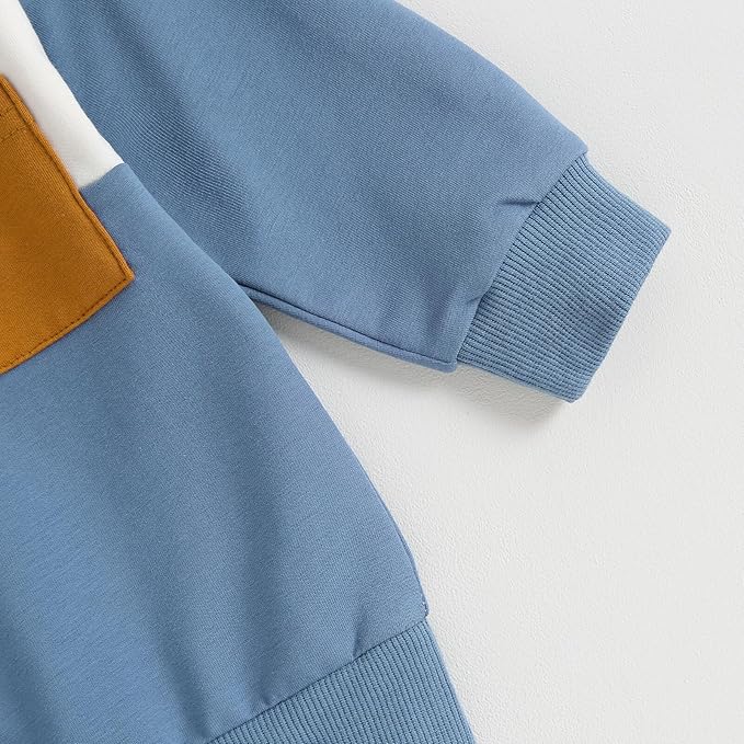 Kupretty Toddler Baby Boy Fall Winter Clothes Color Block Long Sleeve Sweatshirt Pullover Tops + Joggers Pants Outfit Set